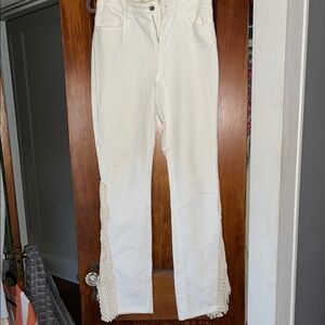 Boston Proper Cream Boot Cut Jeans with Crochet Accents